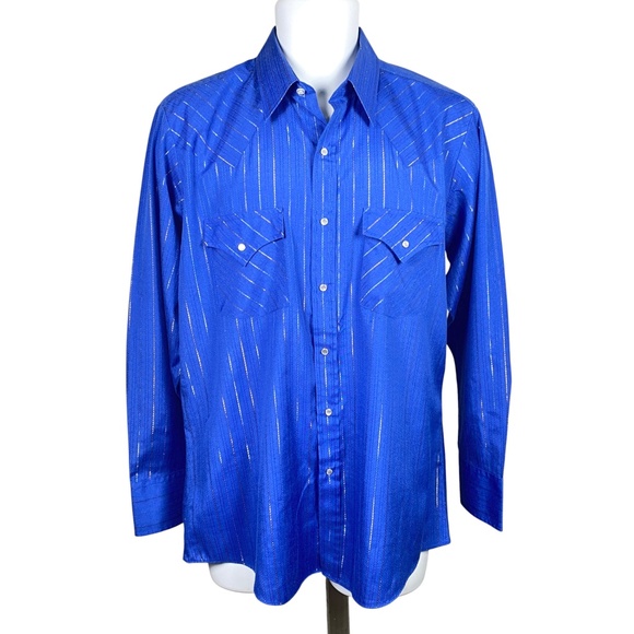 Vintage Ely Cattleman Western Pearl Snap Shirt Mens Size 16 Metallic Stripes - Picture 1 of 6